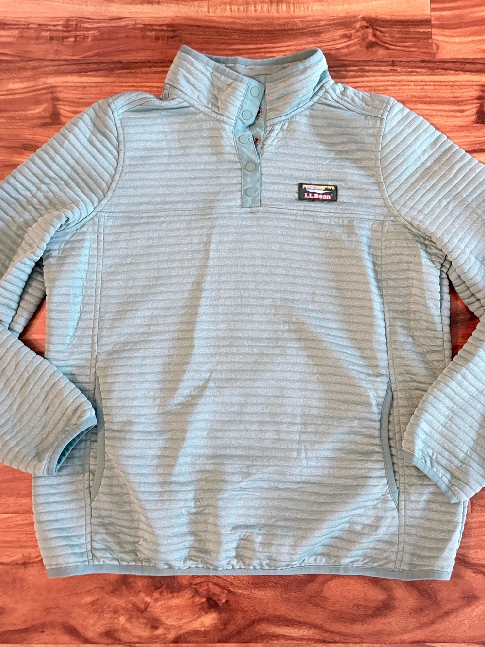LL Bean Women’s Aqua Blue Airlight Knit Pullover Medium M Quarter Snap Jacket - Picture 8 of 8